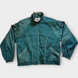 Vintage Active Frontier Teal Windbreaker Jacket Womens L Petite 80s 90s Zip V08